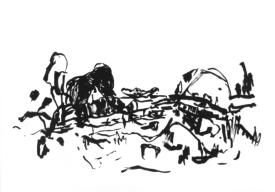 "Dorf", Chinatusche auf Papier, 50 x 70 cm